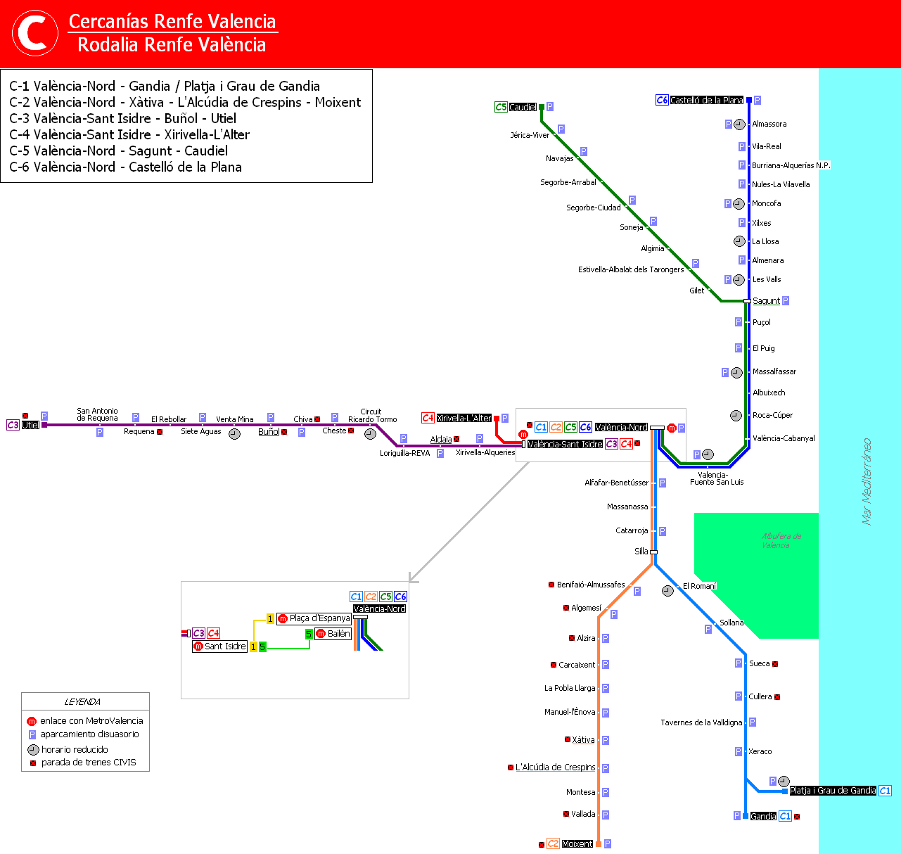 Mapa de Cercanías de Valencia